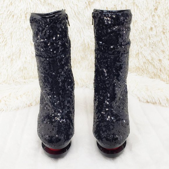 Pleaser Sexy Black Sequin Red High Heel Slouch Ankle Boots Blondie 1009 - Picture 8 of 15